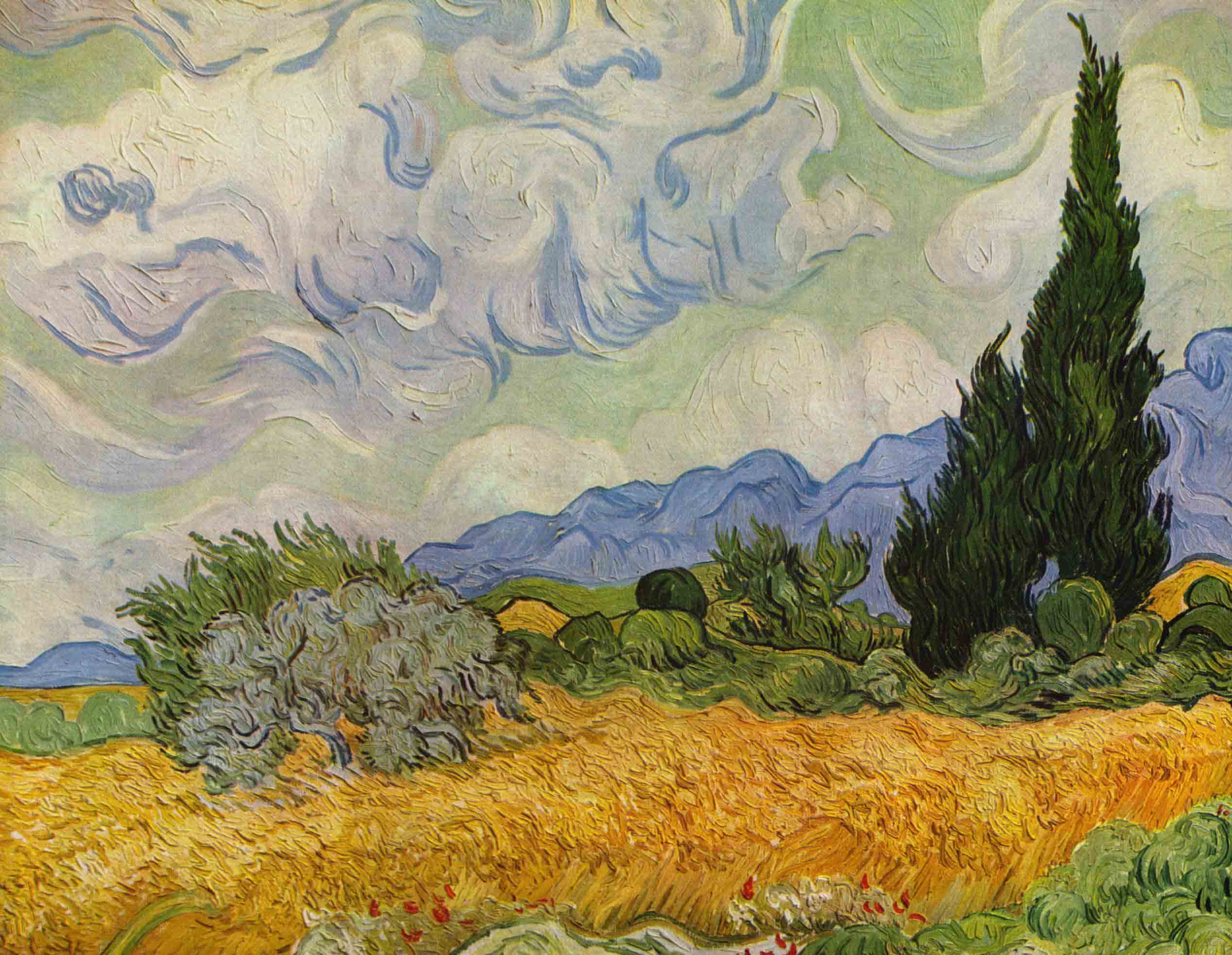 Van Gogh,, Campo di grano con cipressi